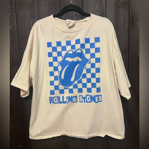 Fantastic Fawn The Rolling Stones Oversized T-Shirt Cream/Blue Sz S Unisex. - Picture 1 of 5